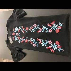 Black embroidered flower dress
